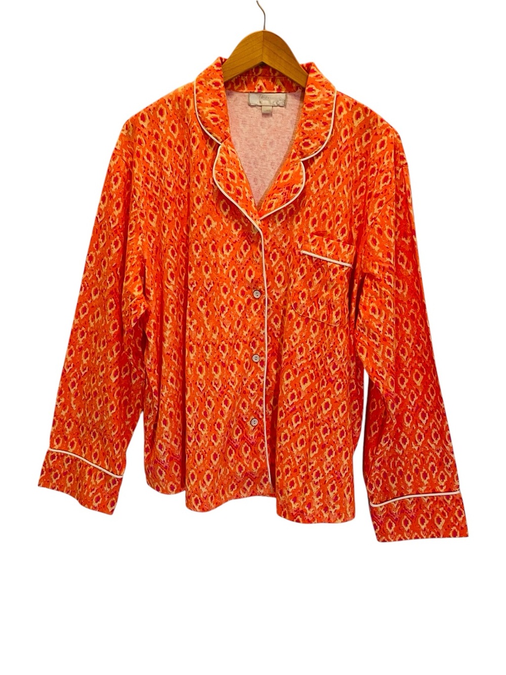 Alexander Del Rossa Pajama Top with White Piping Orange Pink Ikat Design Size 2X - Picture 1 of 10